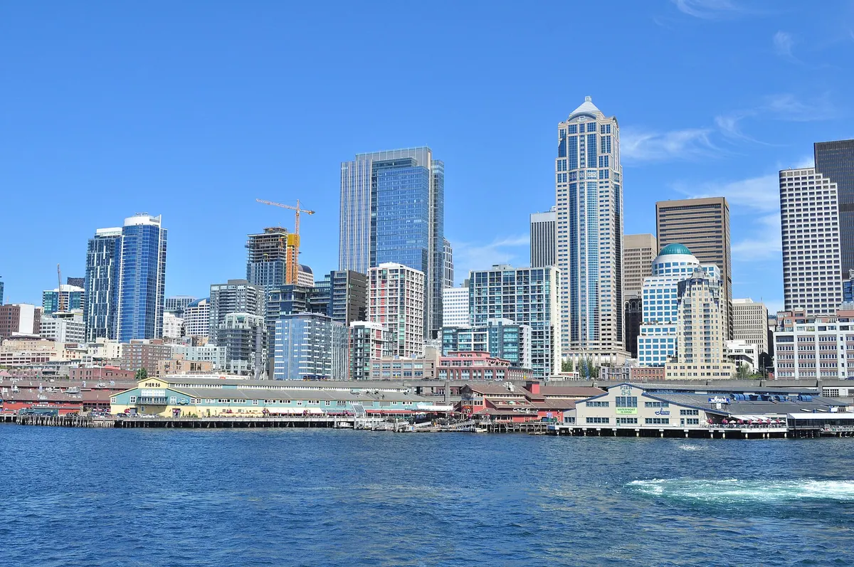 The downtown Seattle, Washington skyline seen across Elliott Bay